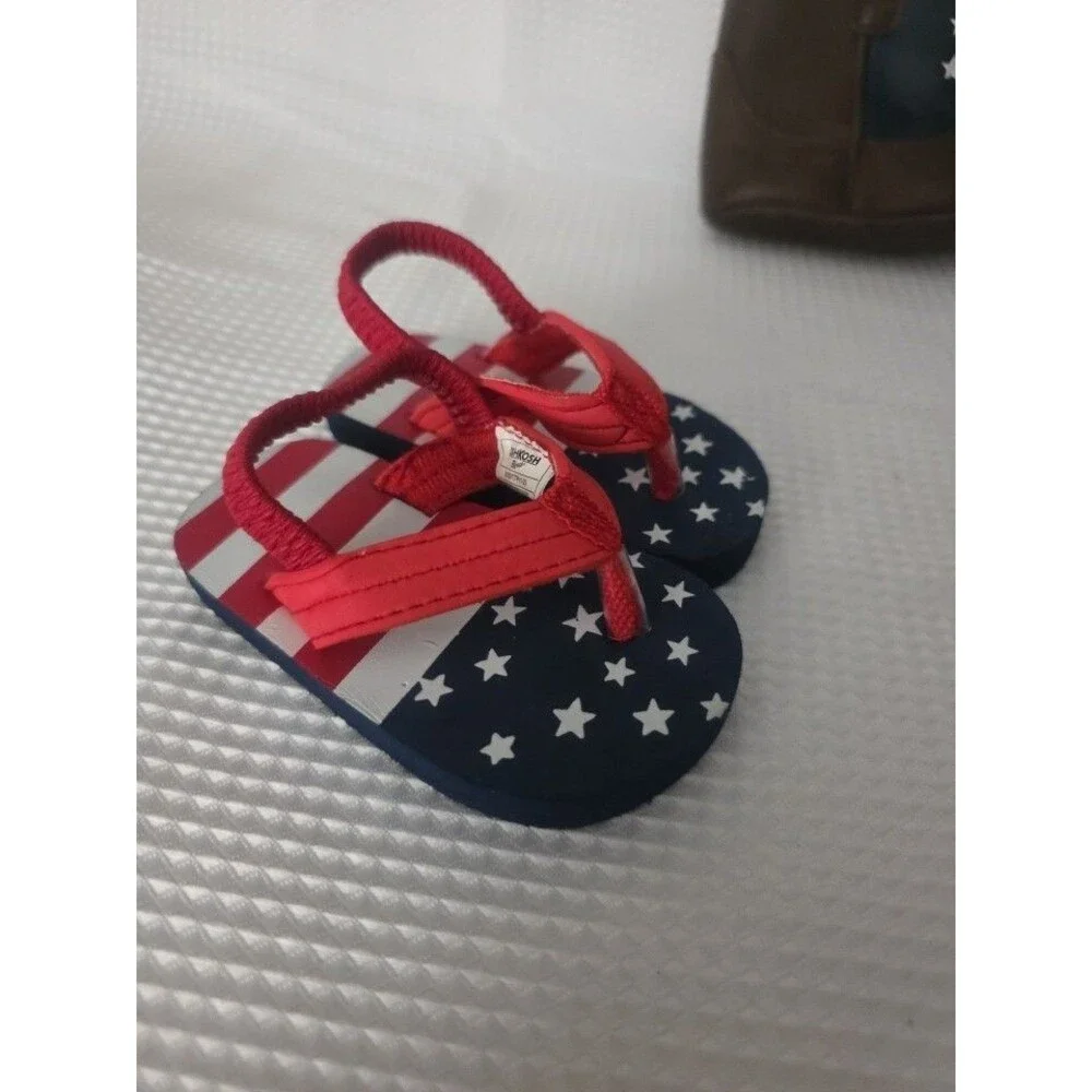 Rising Star Brown Faux Leather Stars & Stripes Flag Boots Booties 6-9m + Sandals